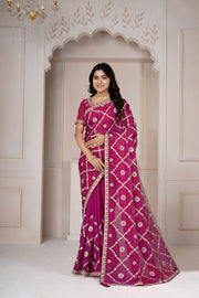 Royal Rani Pink Designer Embroidered Saree with Heavy Blouse – Festive & Wedding Collection