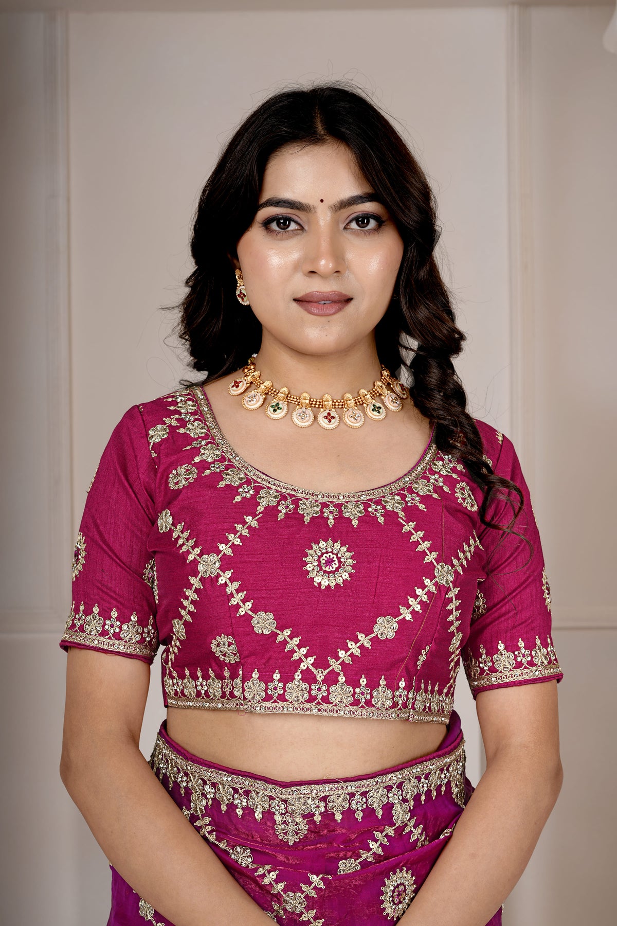 Royal Rani Pink Designer Embroidered Saree with Heavy Blouse – Festive & Wedding Collection