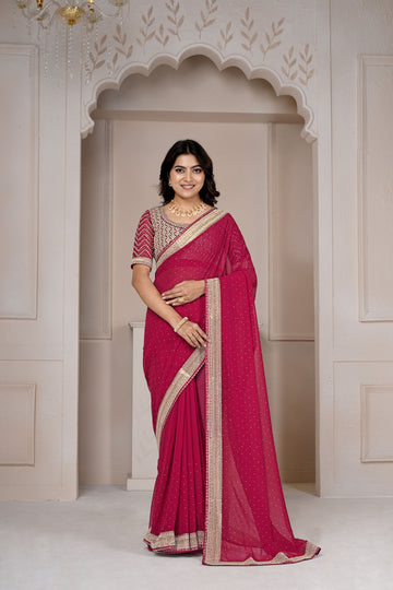 Wine Pink Designer Saree with Sequin & Zari Embroidery