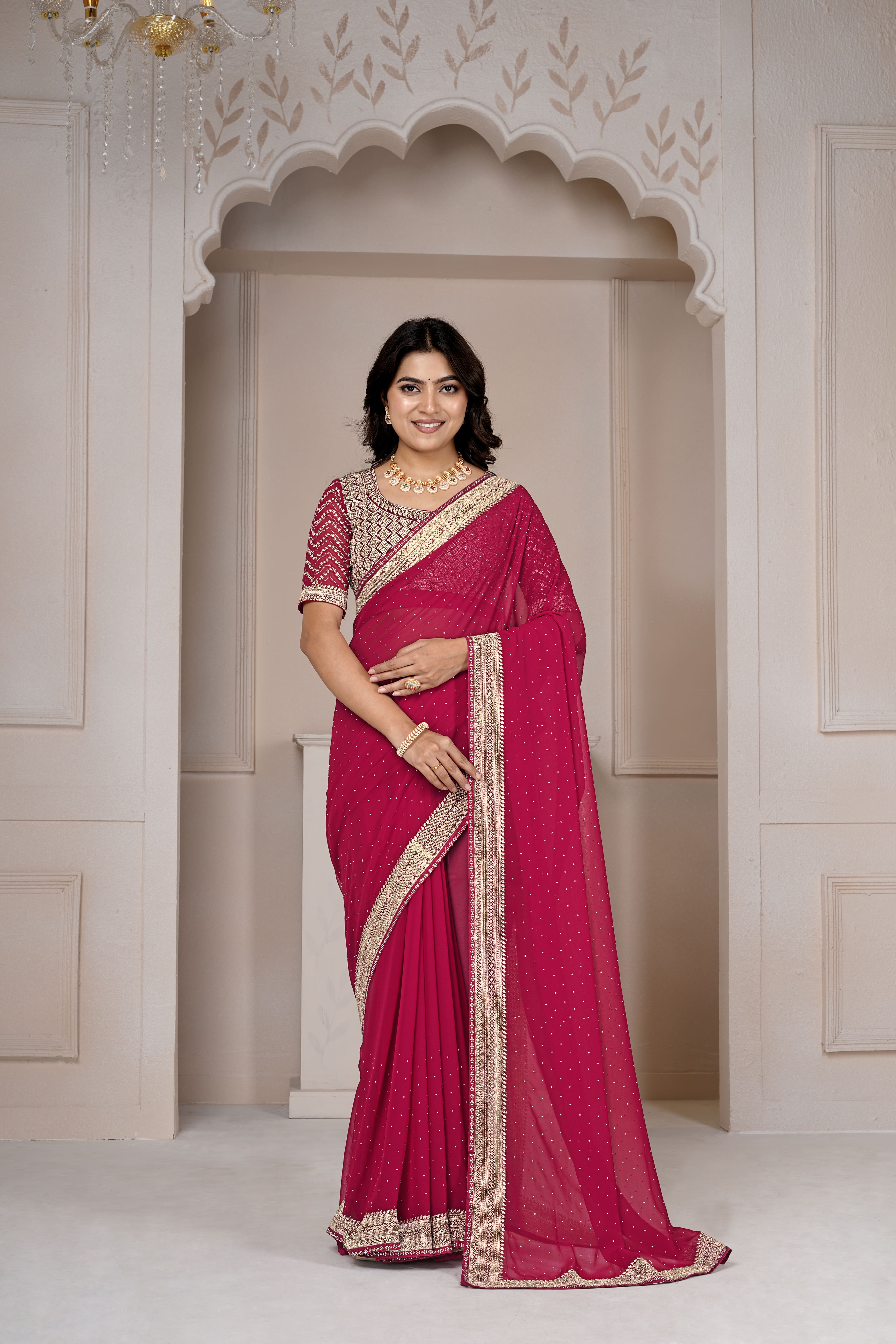 Wine Pink Designer Saree with Sequin & Zari Embroidery