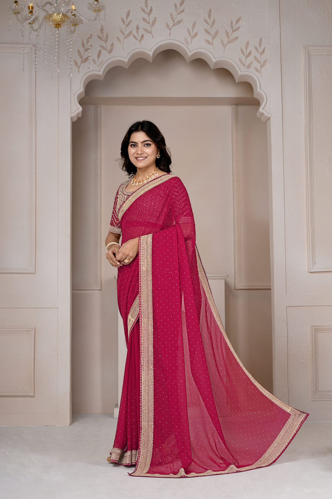 Wine Pink Designer Saree with Sequin & Zari Embroidery