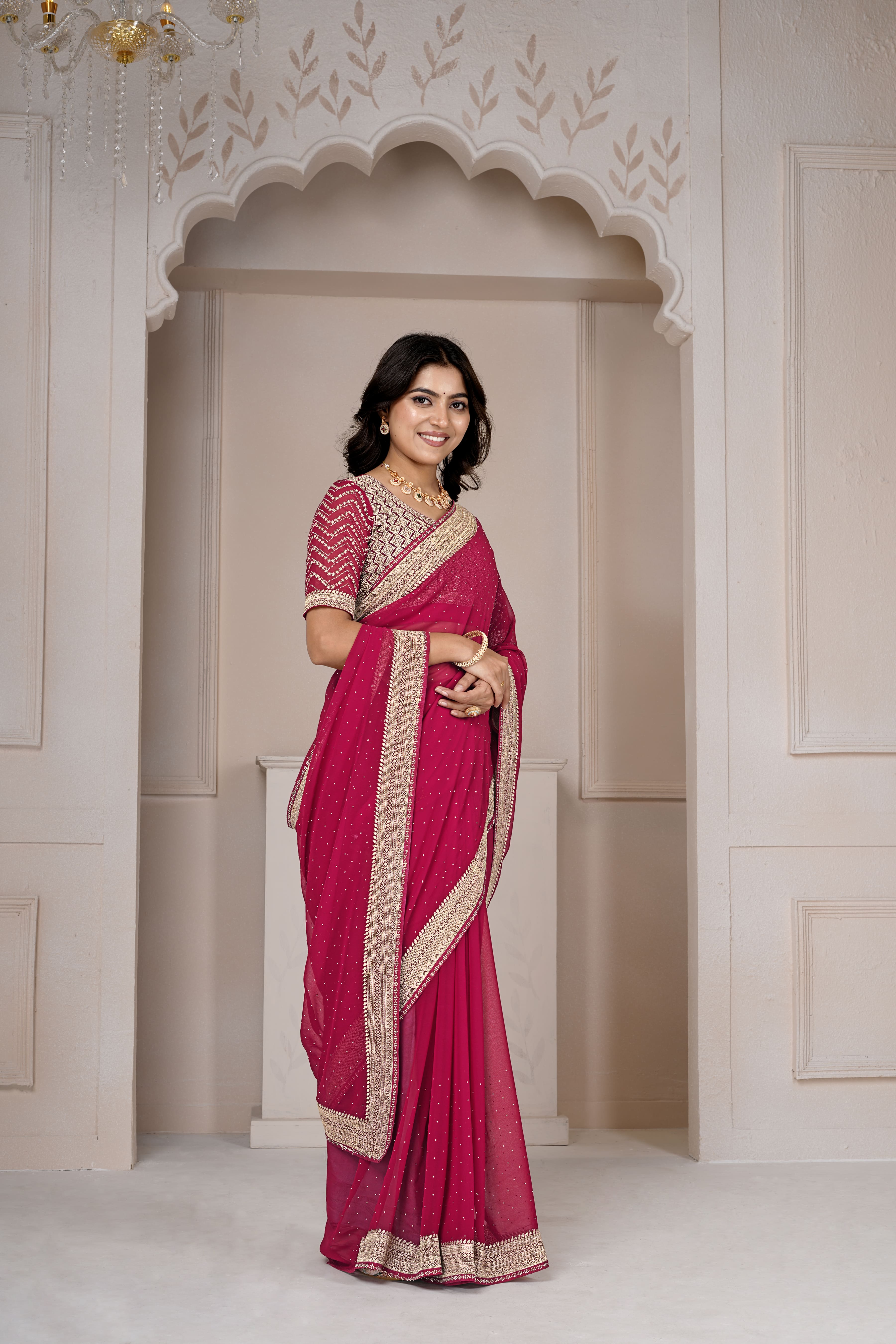 Wine Pink Designer Saree with Sequin & Zari Embroidery