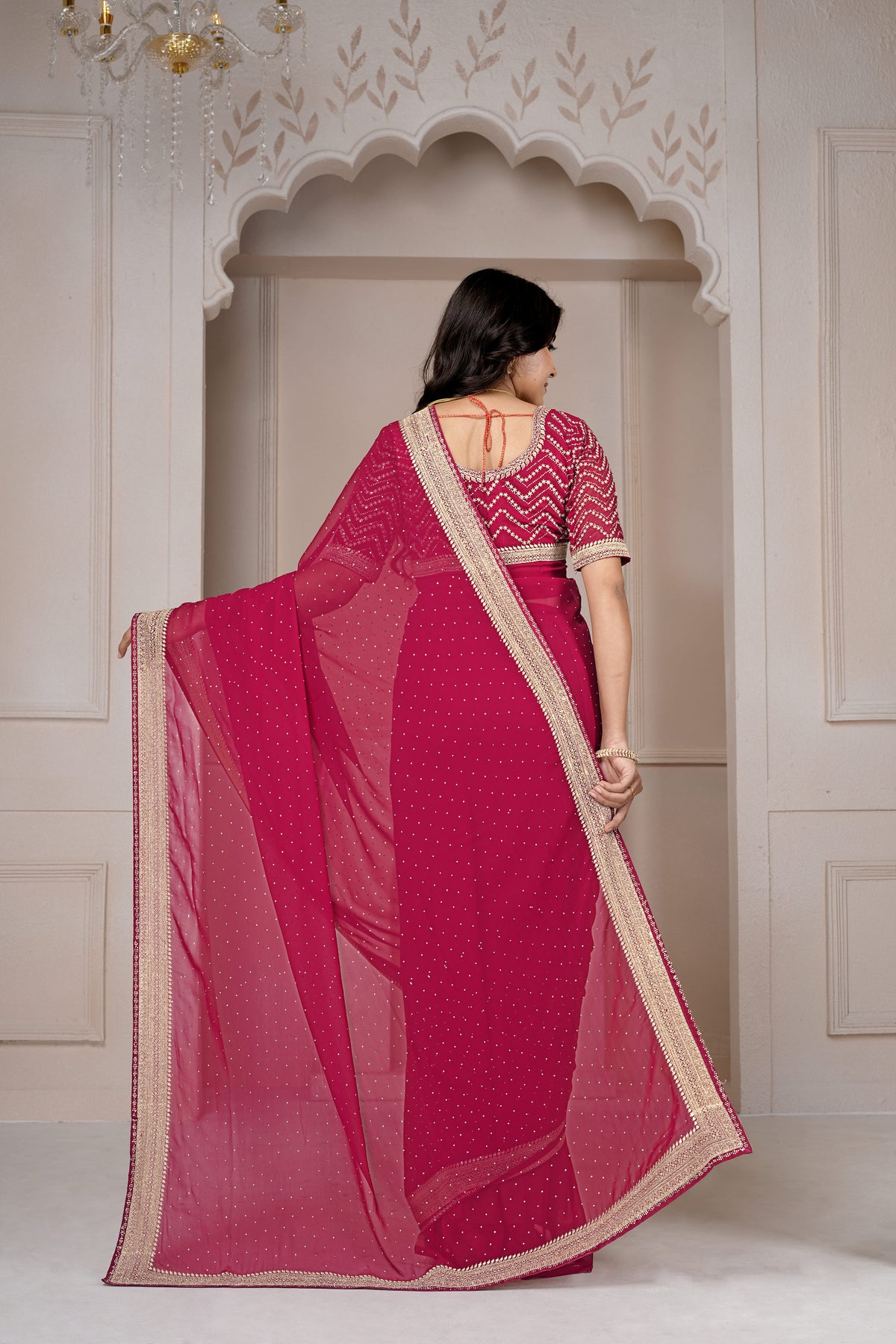 Wine Pink Designer Saree with Sequin & Zari Embroidery