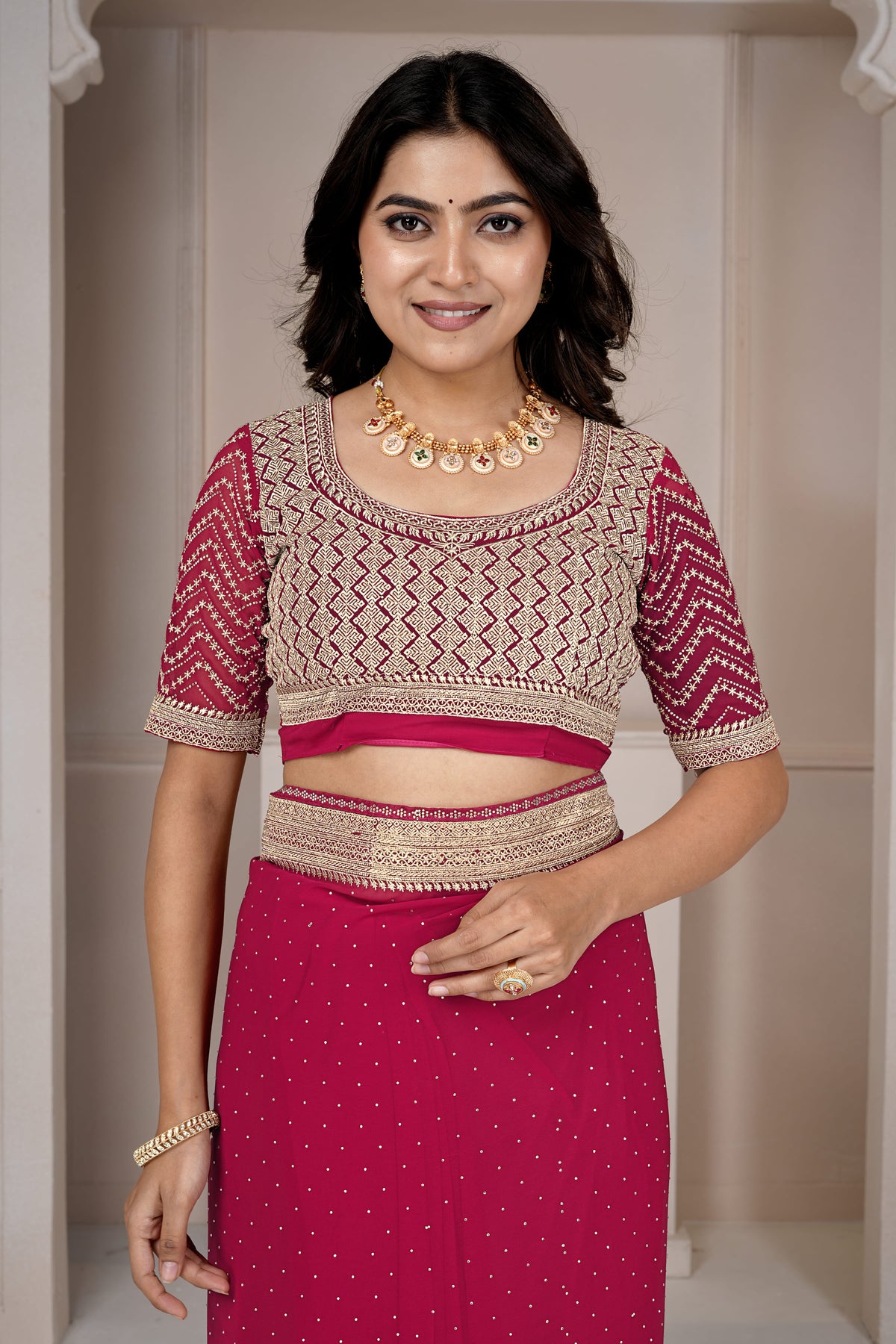 Wine Pink Designer Saree with Sequin & Zari Embroidery