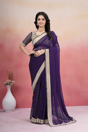 Elegant Purple Zari Embroidered Designer Saree