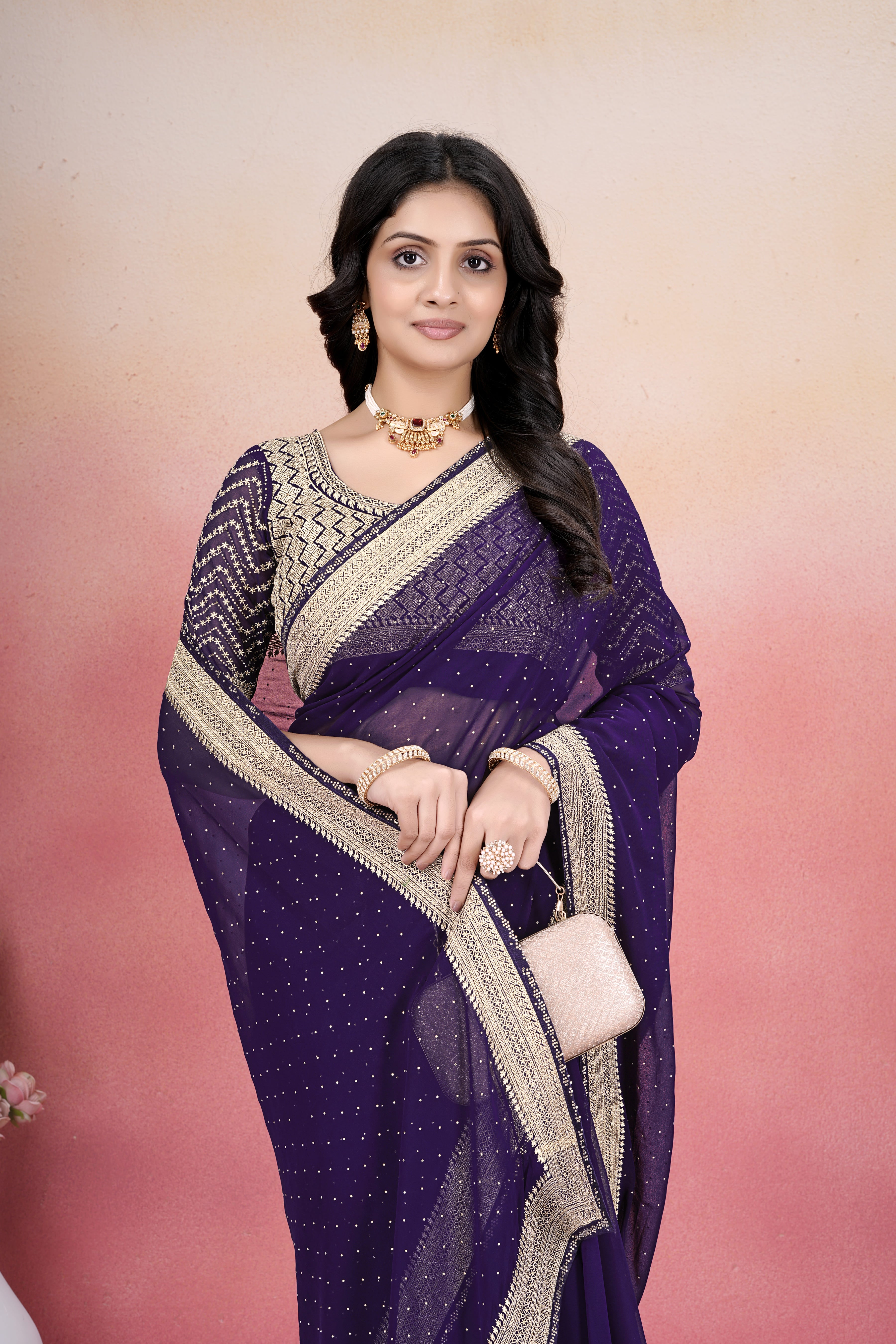 Elegant Purple Zari Embroidered Designer Saree