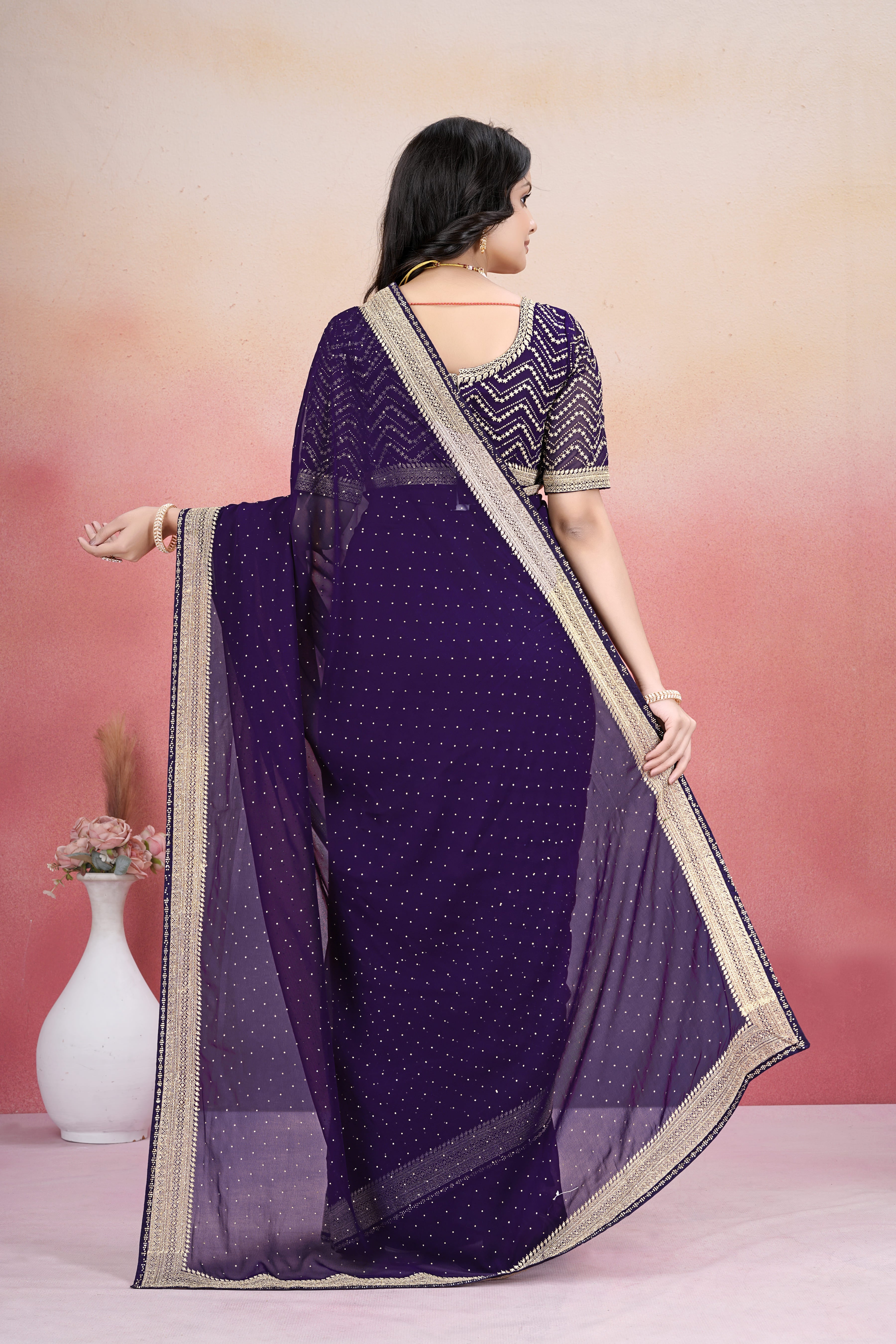 Elegant Purple Zari Embroidered Designer Saree