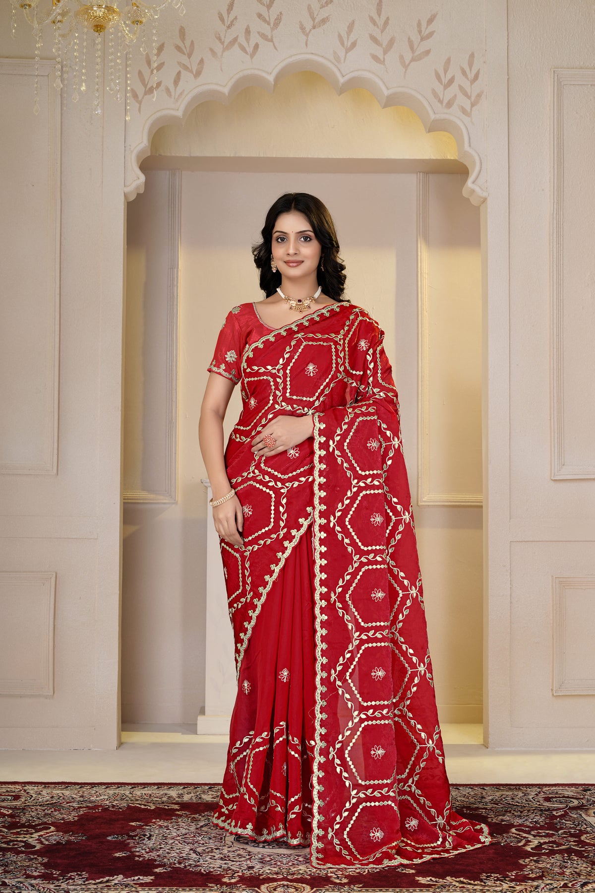 Elegant Embroidered Silk Blend Saree – Designer Ethnic Collection
