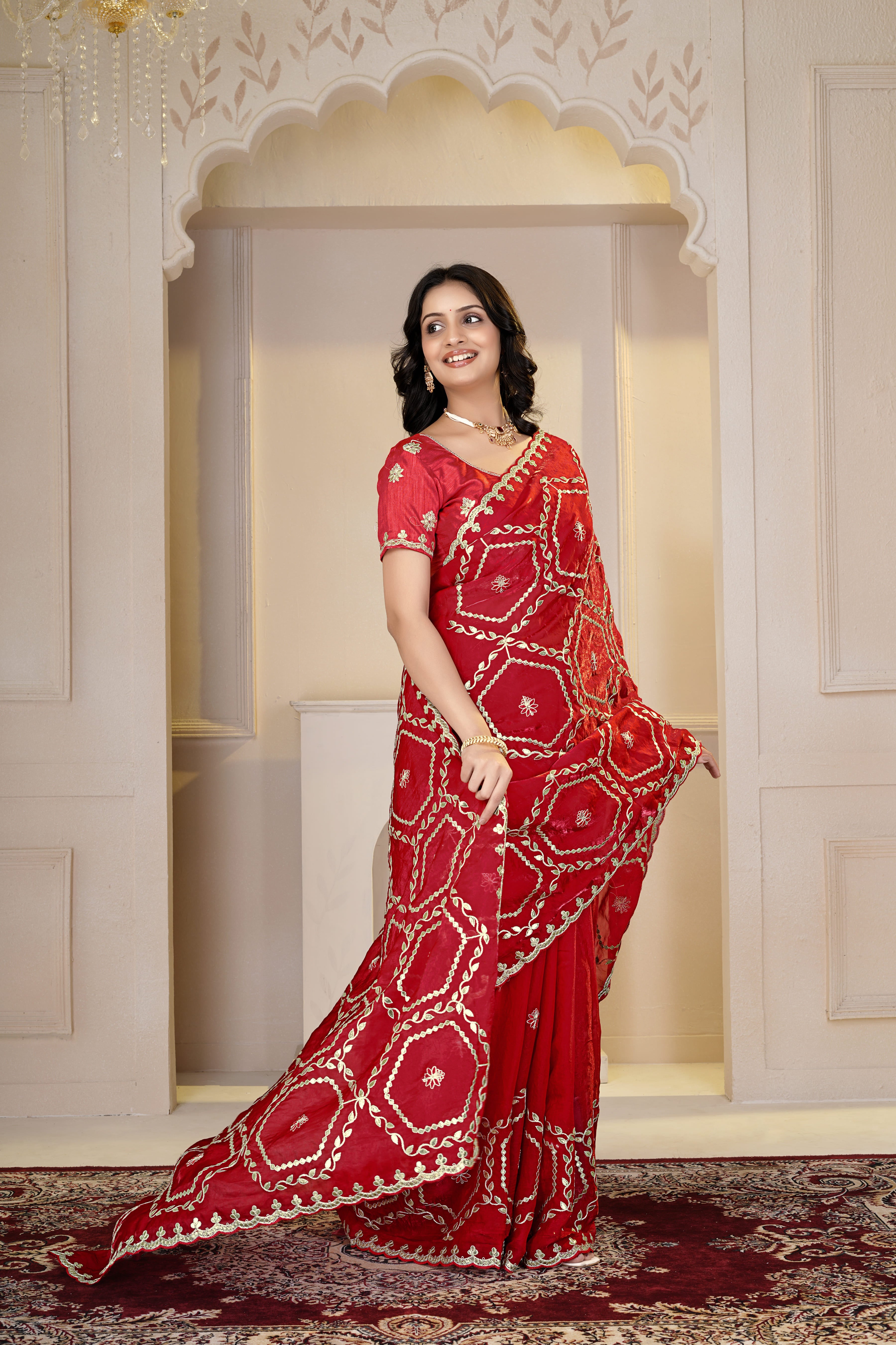 Elegant Embroidered Silk Blend Saree – Designer Ethnic Collection