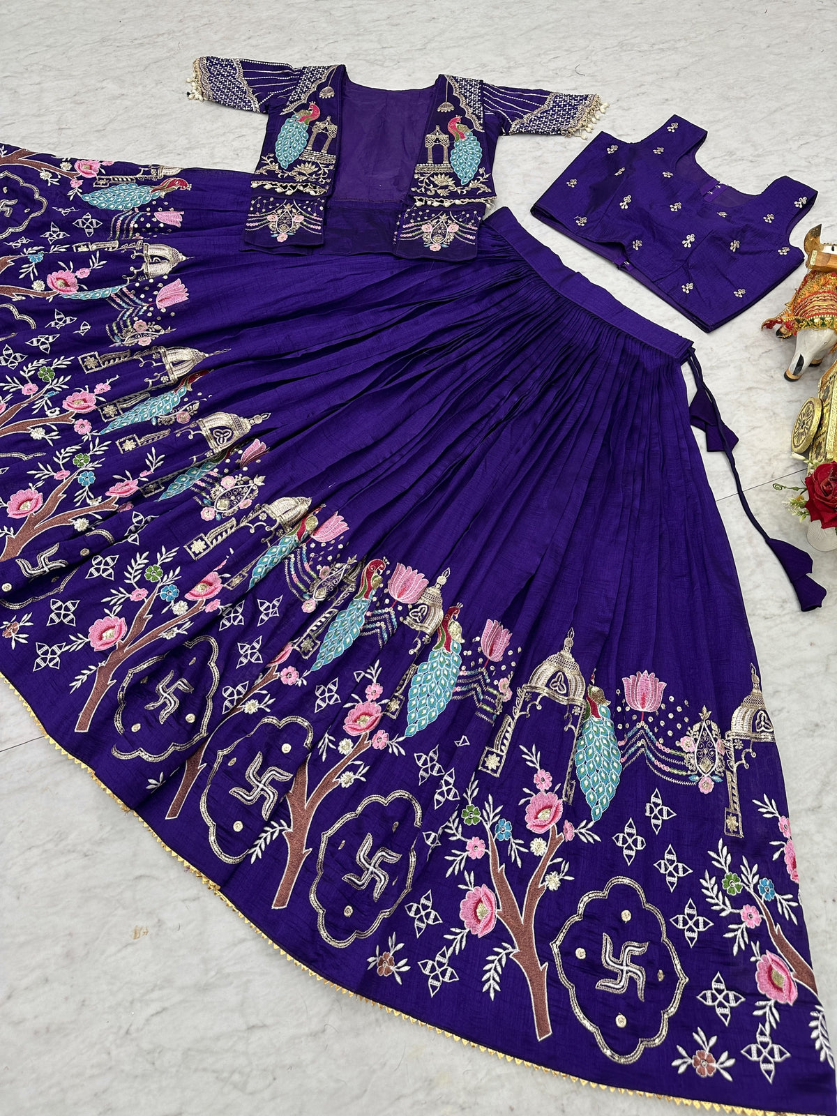 Royal Blue Festival Lehenga Choli with Designer Embroidered Koti