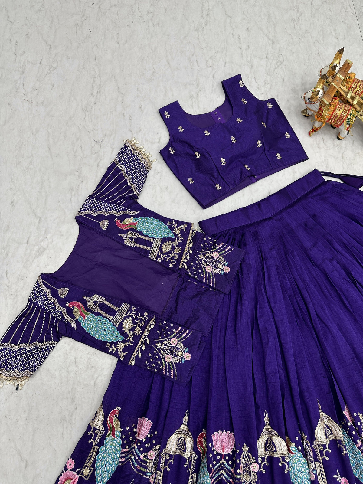 Royal Blue Festival Lehenga Choli with Designer Embroidered Koti