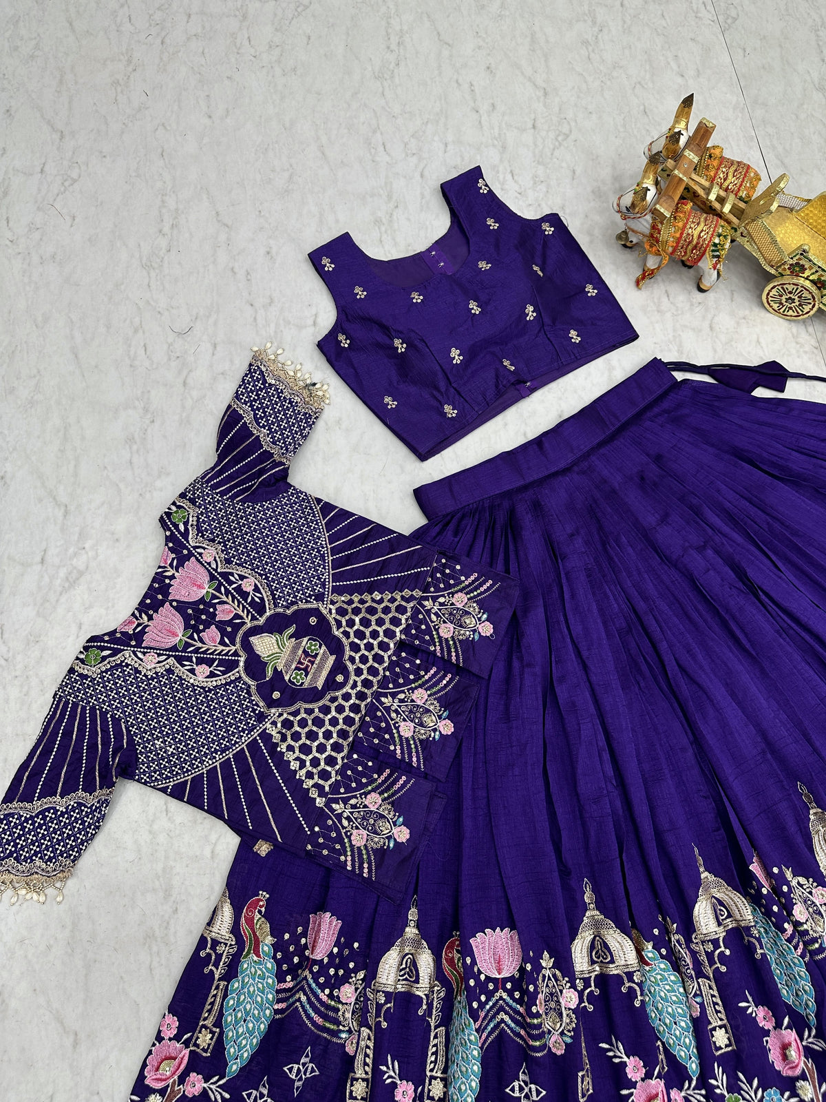 Royal Blue Festival Lehenga Choli with Designer Embroidered Koti