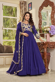 Royal Purple Heavy Cording Sequence Embroidered Long Gown with Matching Dupatta – Premium Festive Wear