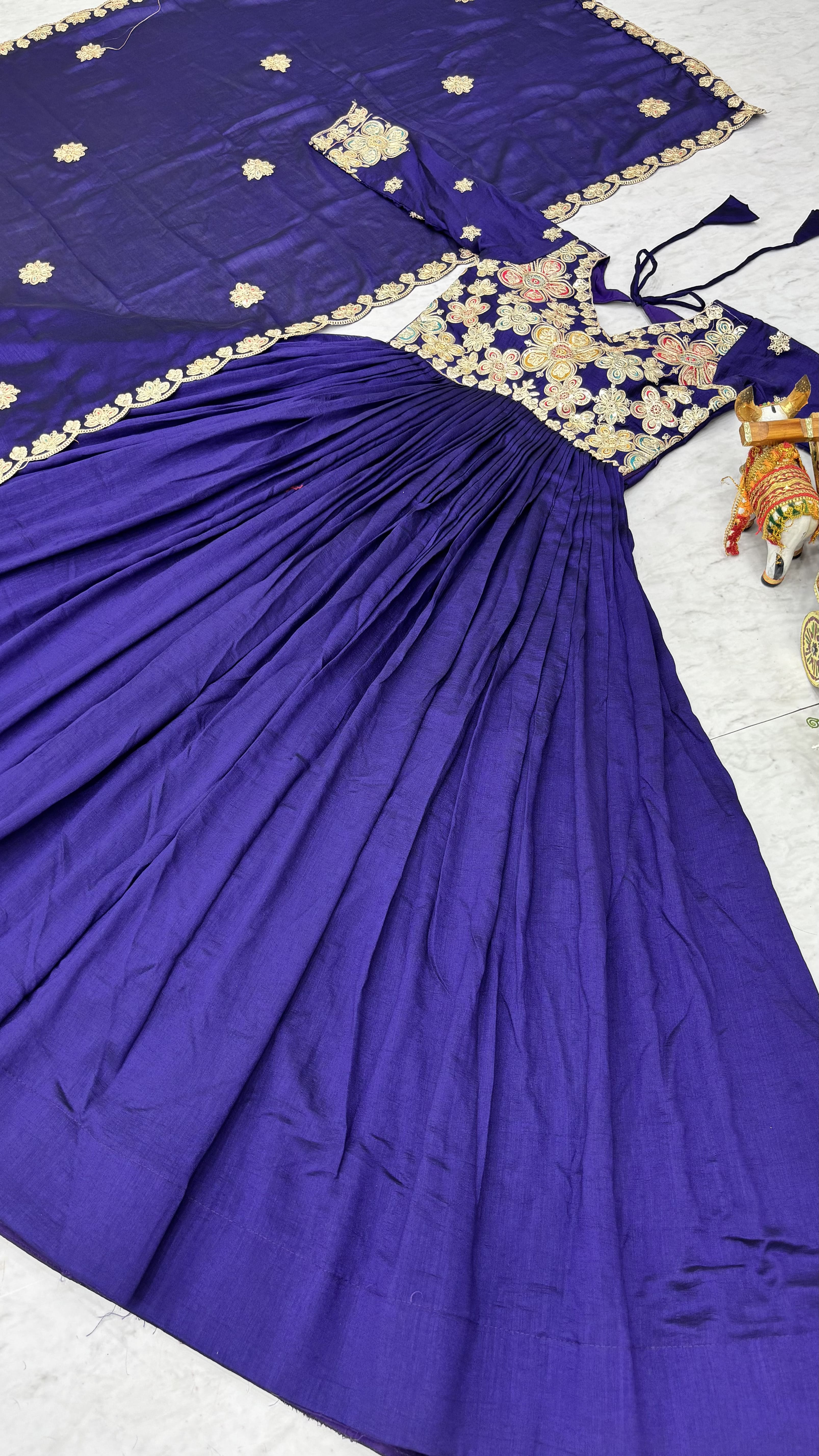 Royal Purple Heavy Cording Sequence Embroidered Long Gown with Matching Dupatta – Premium Festive Wear