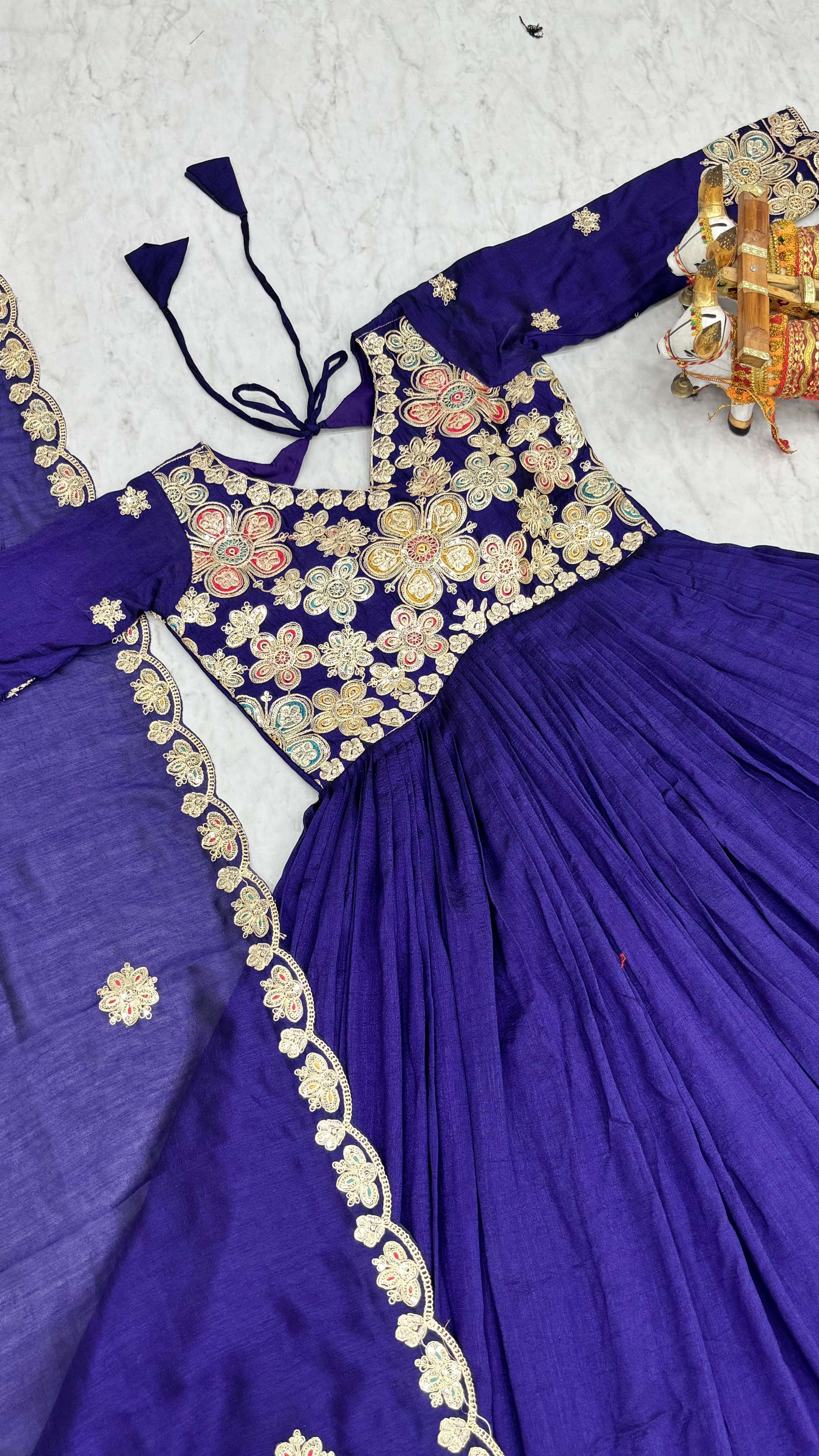 Royal Purple Heavy Cording Sequence Embroidered Long Gown with Matching Dupatta – Premium Festive Wear