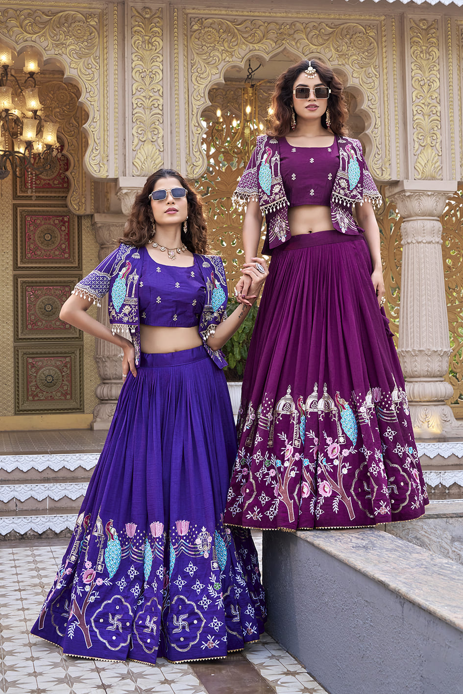 Royal Blue Festival Lehenga Choli with Designer Embroidered Koti