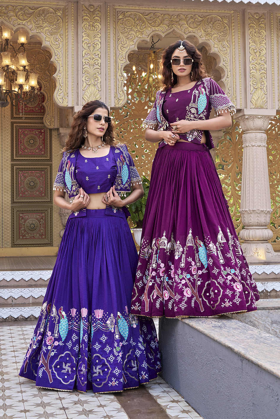 Royal Blue Festival Lehenga Choli with Designer Embroidered Koti