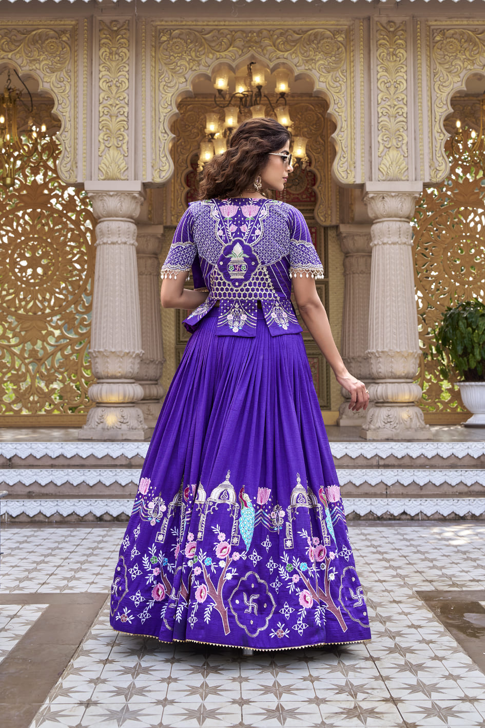 Royal Blue Festival Lehenga Choli with Designer Embroidered Koti