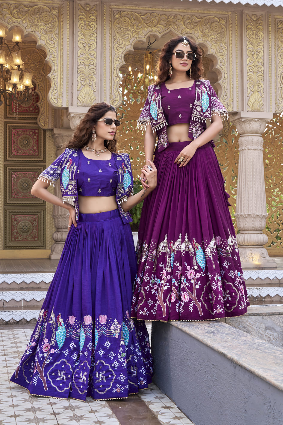 Royal Blue Festival Lehenga Choli with Designer Embroidered Koti