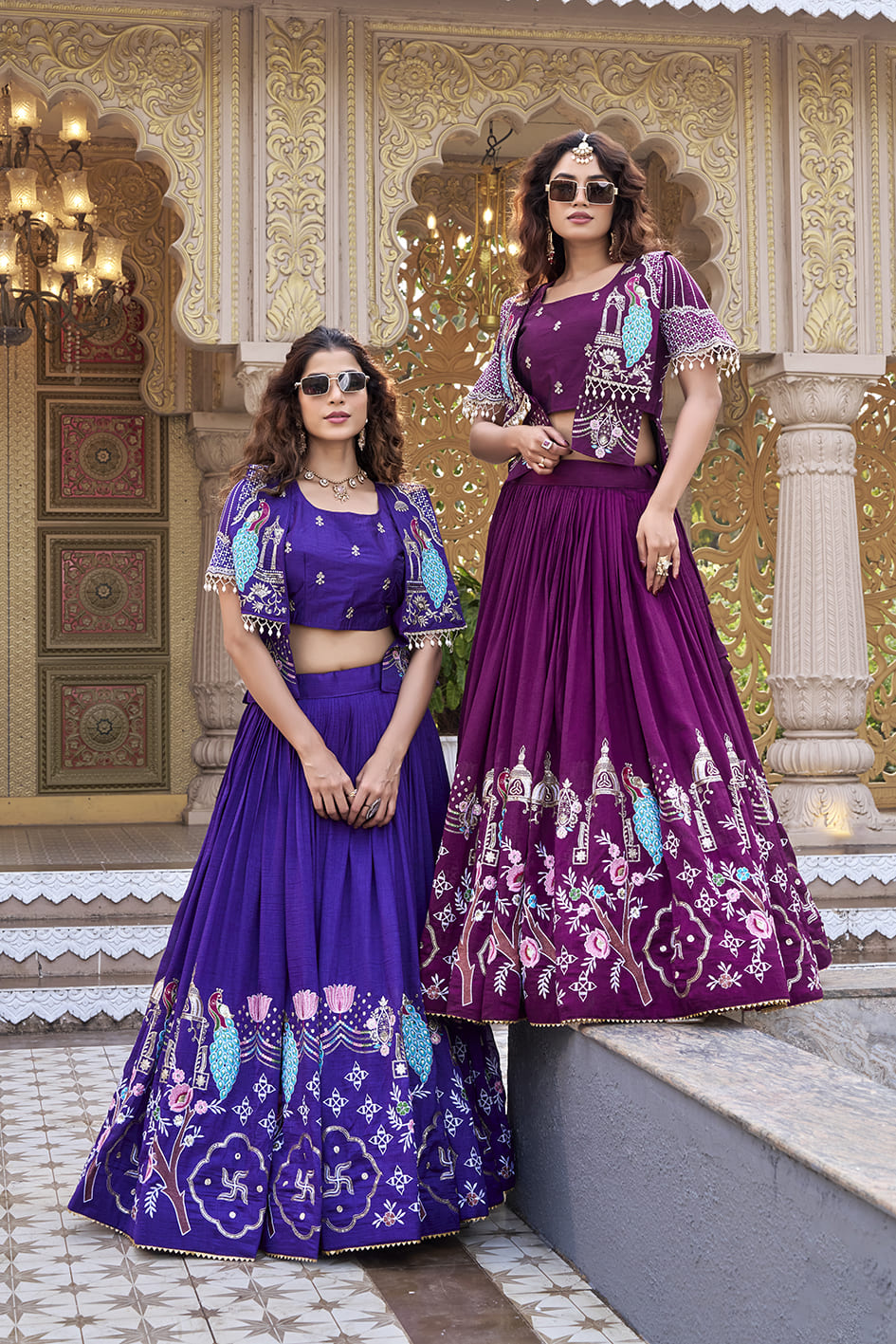 Royal Blue Festival Lehenga Choli with Designer Embroidered Koti