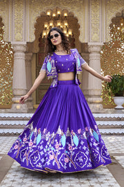 Royal Blue Festival Lehenga Choli with Designer Embroidered Koti