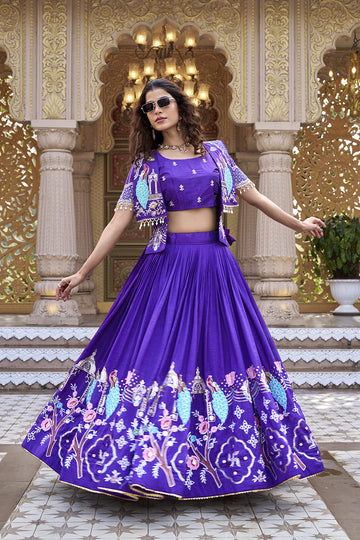 Royal Blue Festival Lehenga Choli with Designer Embroidered Koti
