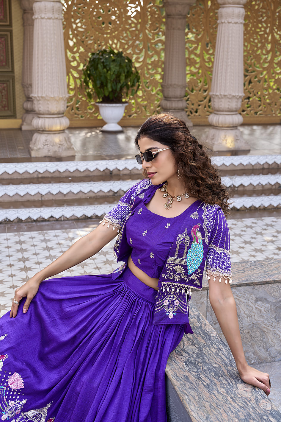 Royal Blue Festival Lehenga Choli with Designer Embroidered Koti