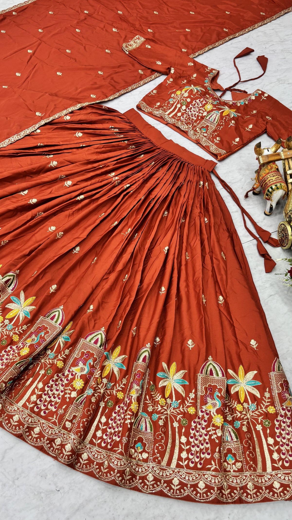 Orange Festive Embroidered Lehenga Choli with Dupatta