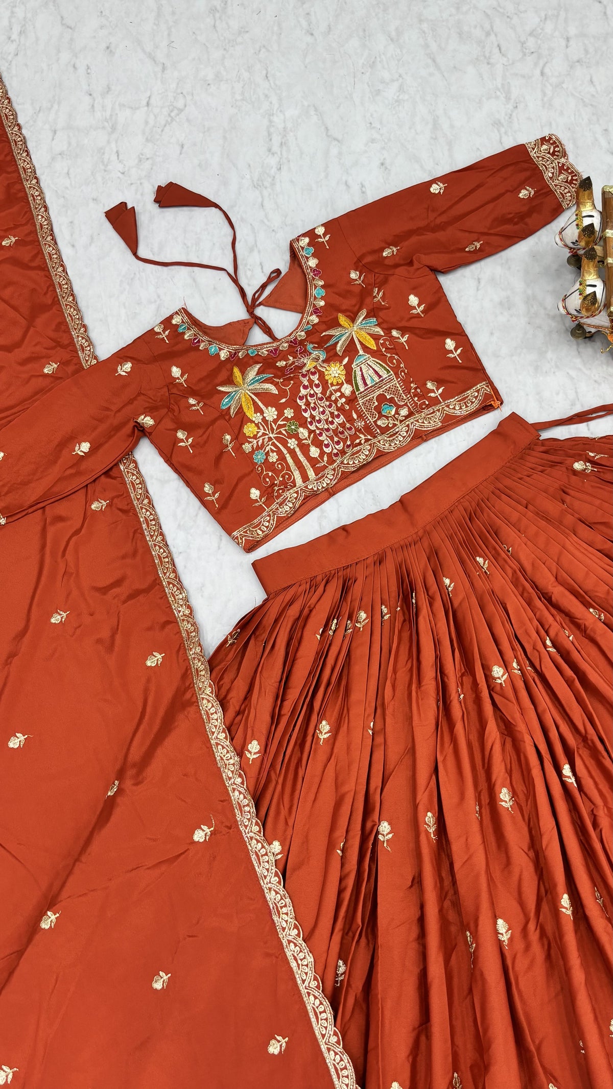 Orange Festive Embroidered Lehenga Choli with Dupatta
