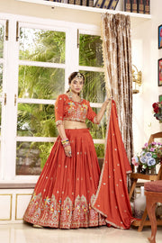 Orange Festive Embroidered Lehenga Choli with Dupatta