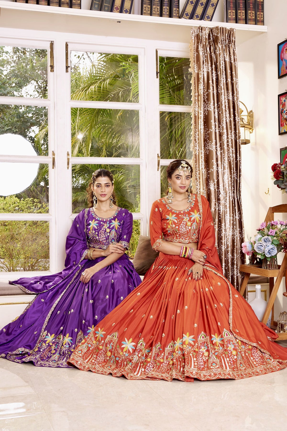 Orange Festive Embroidered Lehenga Choli with Dupatta