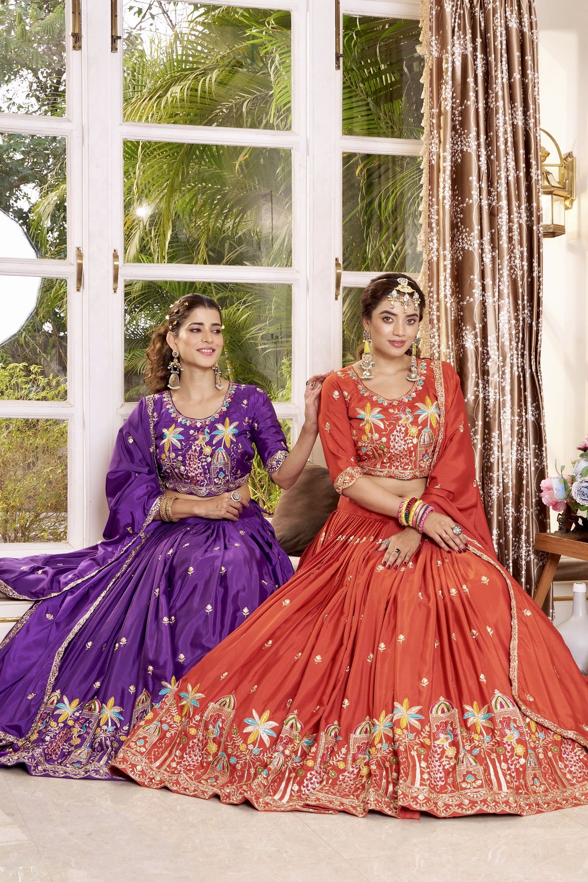 Orange Festive Embroidered Lehenga Choli with Dupatta