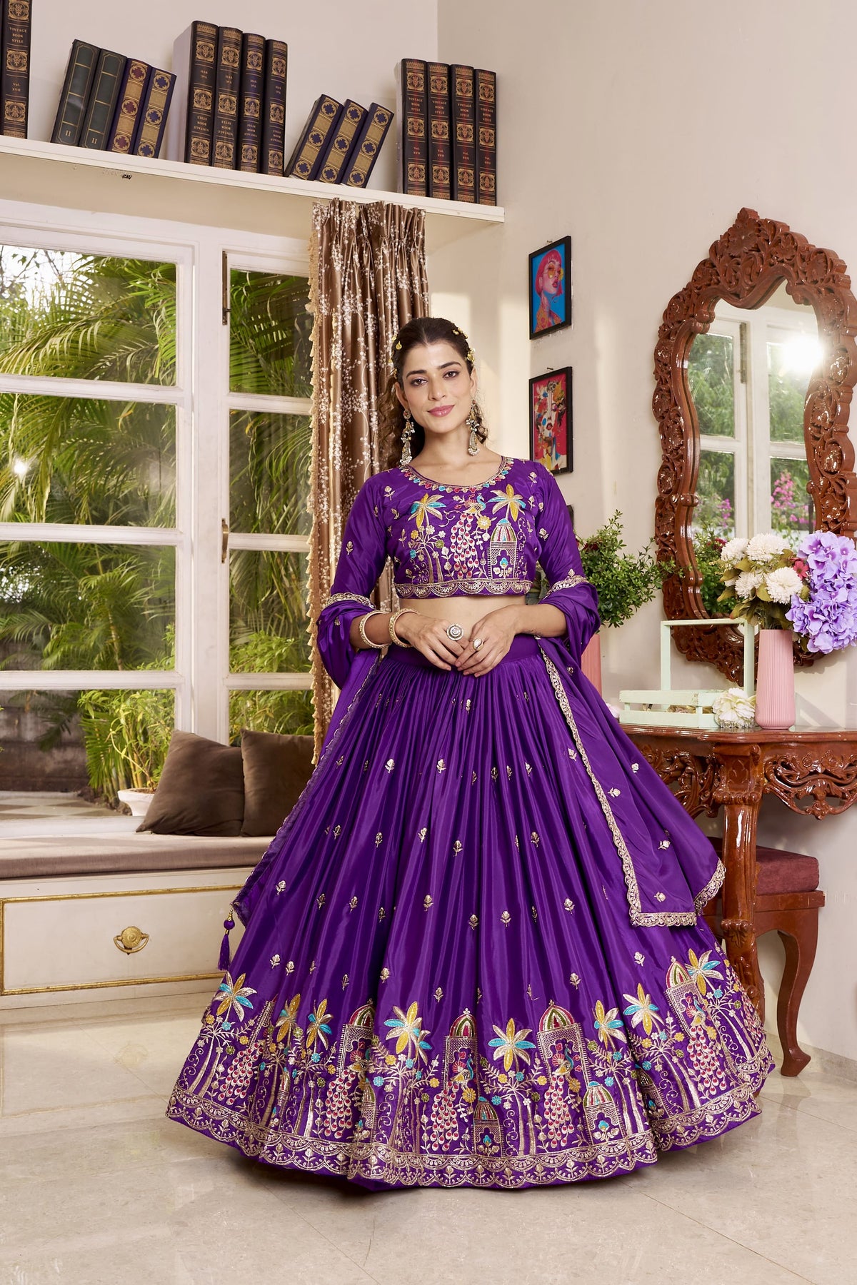 Royal Purple Embroidered Lehenga Choli with Dupatta