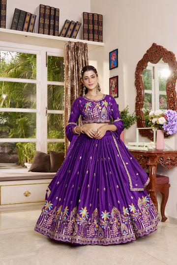 Royal Purple Embroidered Lehenga Choli with Dupatta