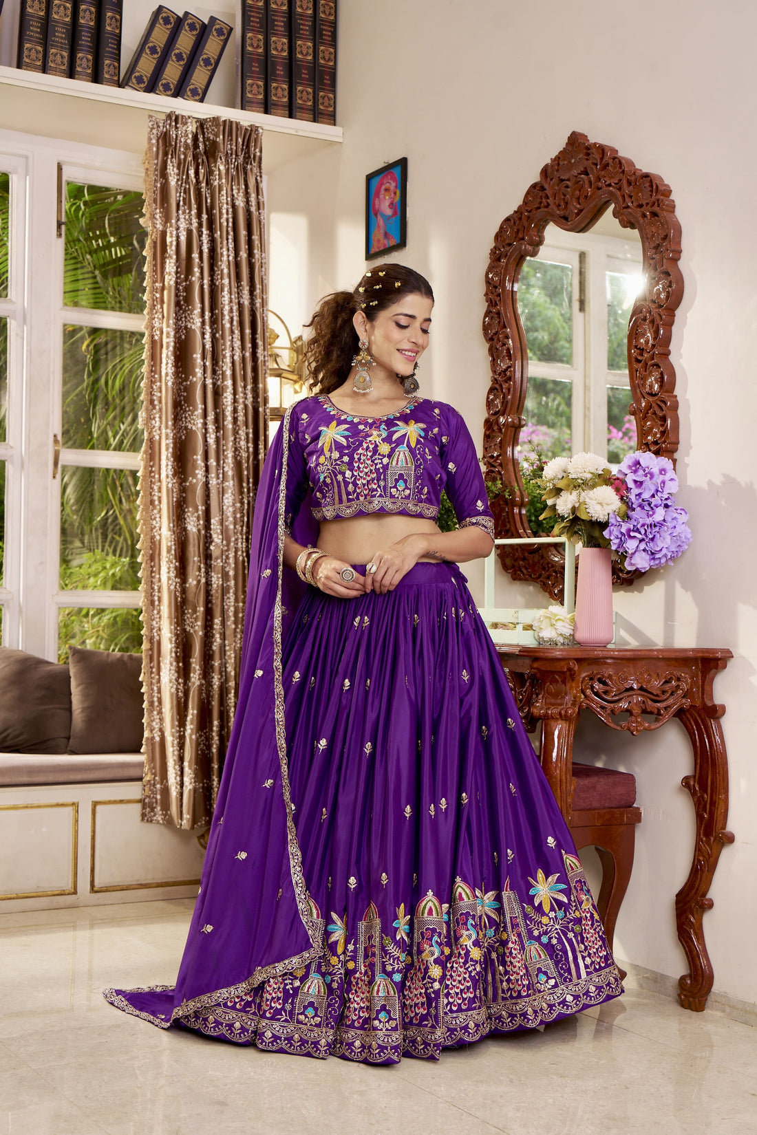 Royal Purple Embroidered Lehenga Choli with Dupatta