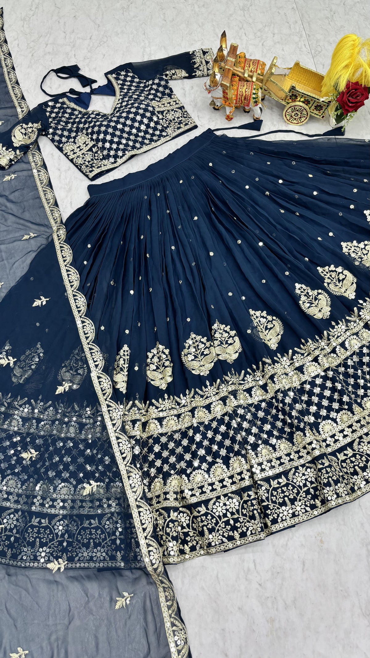 Royal Navy Blue Wedding Lehenga Choli with Heavy 7mm Sequin Embroidery & Designer Dupatta