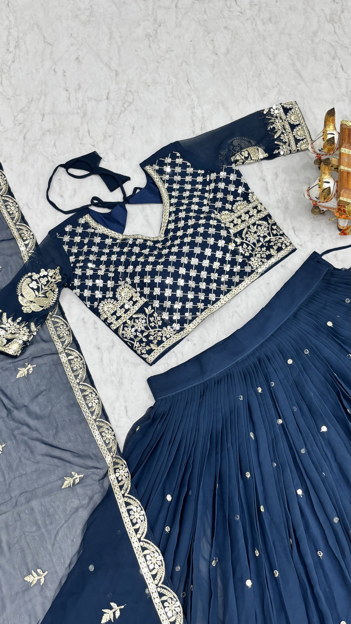 Royal Navy Blue Wedding Lehenga Choli with Heavy 7mm Sequin Embroidery & Designer Dupatta