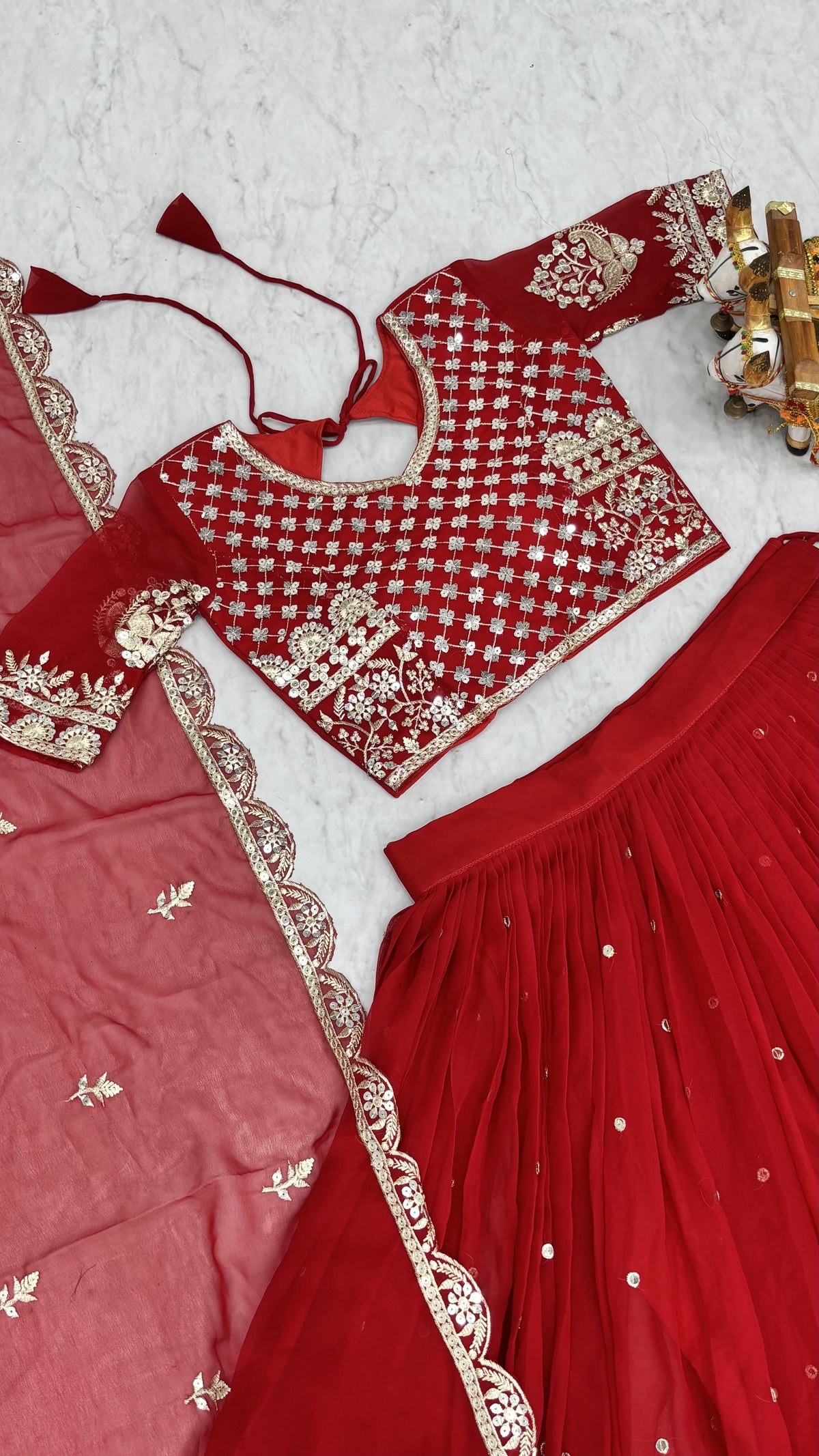Royal Red Wedding Lehenga Choli with Heavy Sequin Embroidery, Designer Border & Elegant Matching Dupatta