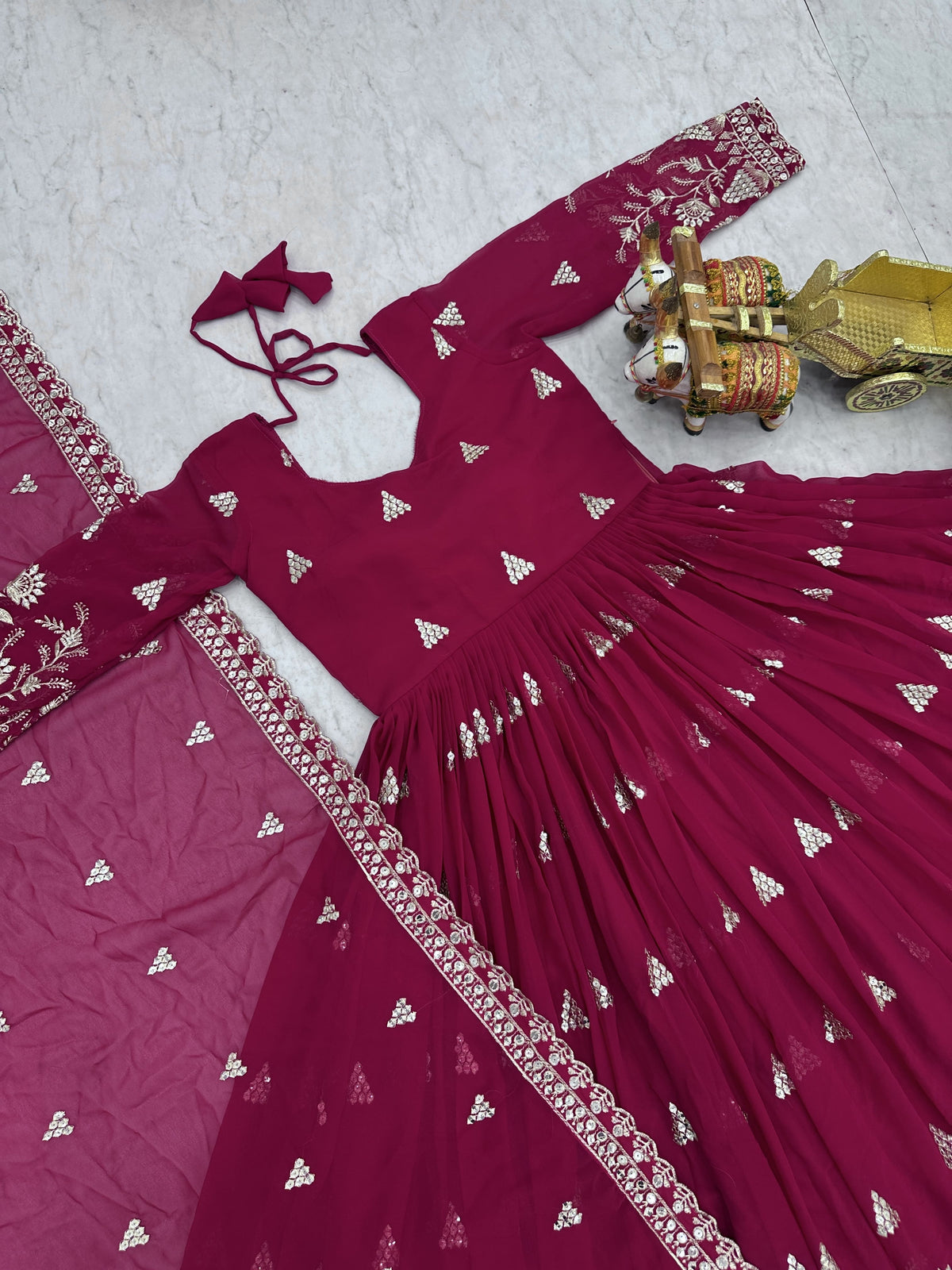Premium Magenta Pink Heavy 7mm Sequence Embroidered Long Gown with Matching Dupatta – Designer Festive Collection