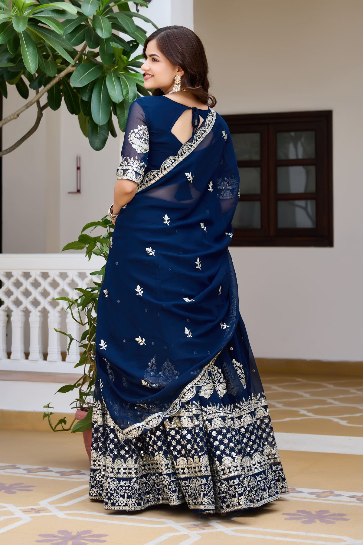 Royal Navy Blue Wedding Lehenga Choli with Heavy 7mm Sequin Embroidery & Designer Dupatta