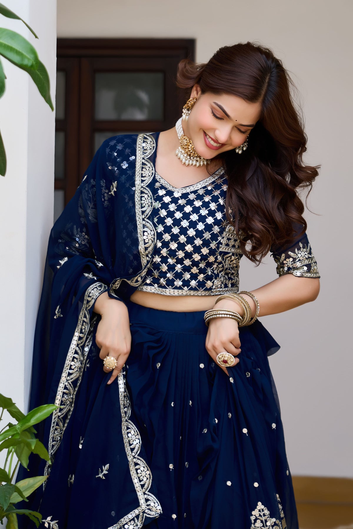 Royal Navy Blue Wedding Lehenga Choli with Heavy 7mm Sequin Embroidery & Designer Dupatta