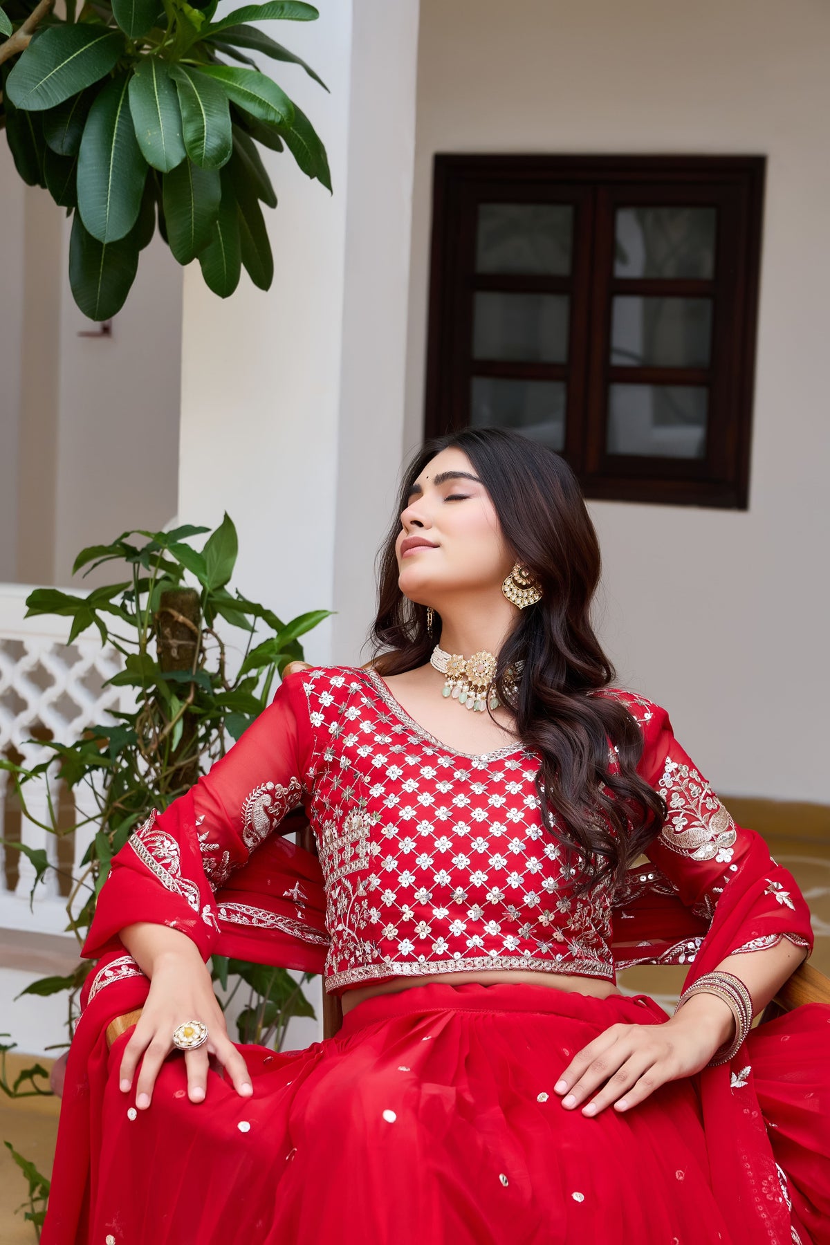 Royal Red Wedding Lehenga Choli with Heavy Sequin Embroidery, Designer Border & Elegant Matching Dupatta