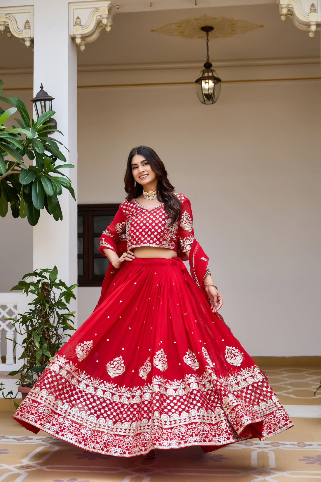 Royal Red Wedding Lehenga Choli with Heavy Sequin Embroidery, Designer Border & Elegant Matching Dupatta