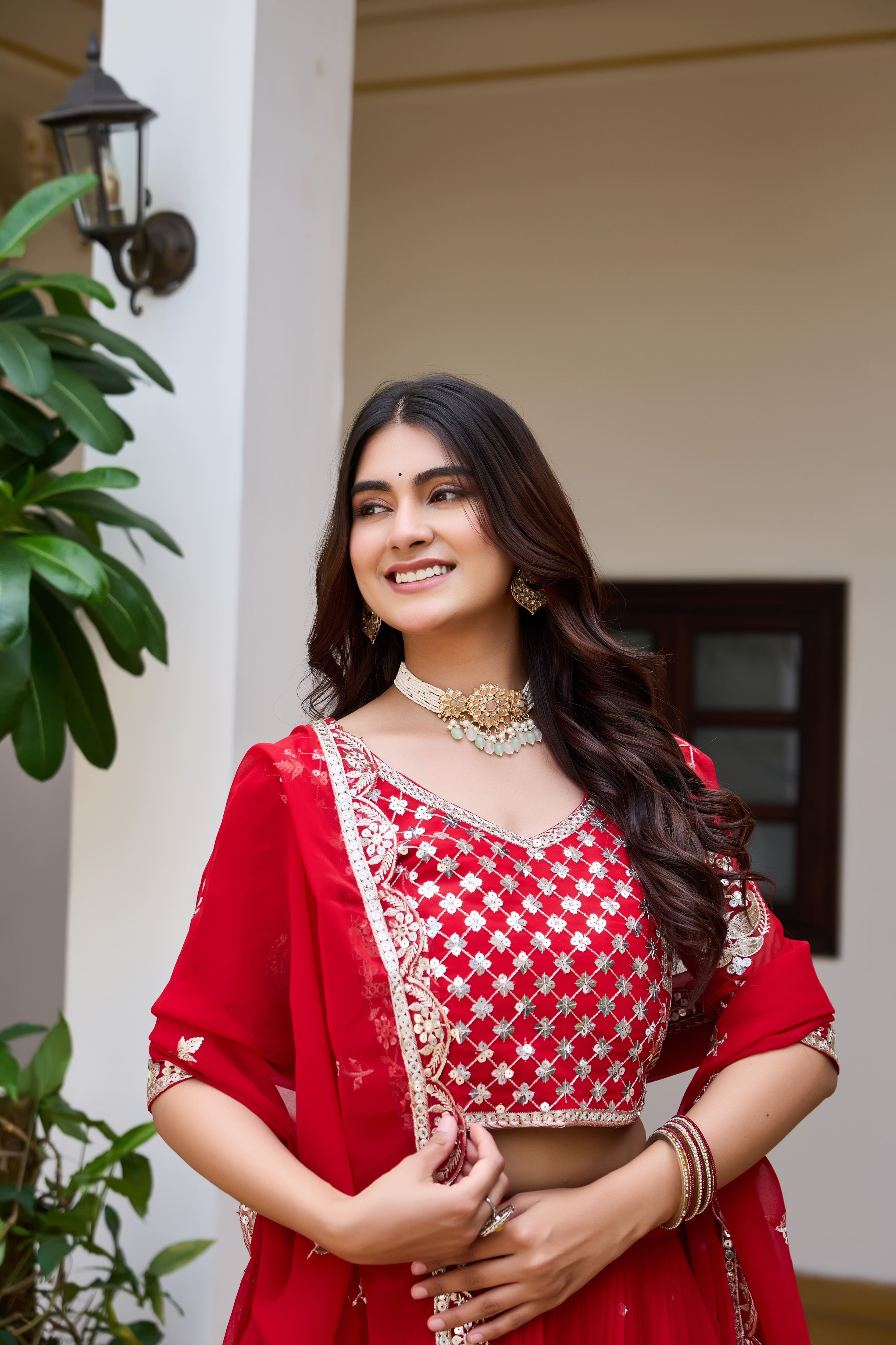 Royal Red Wedding Lehenga Choli with Heavy Sequin Embroidery, Designer Border & Elegant Matching Dupatta