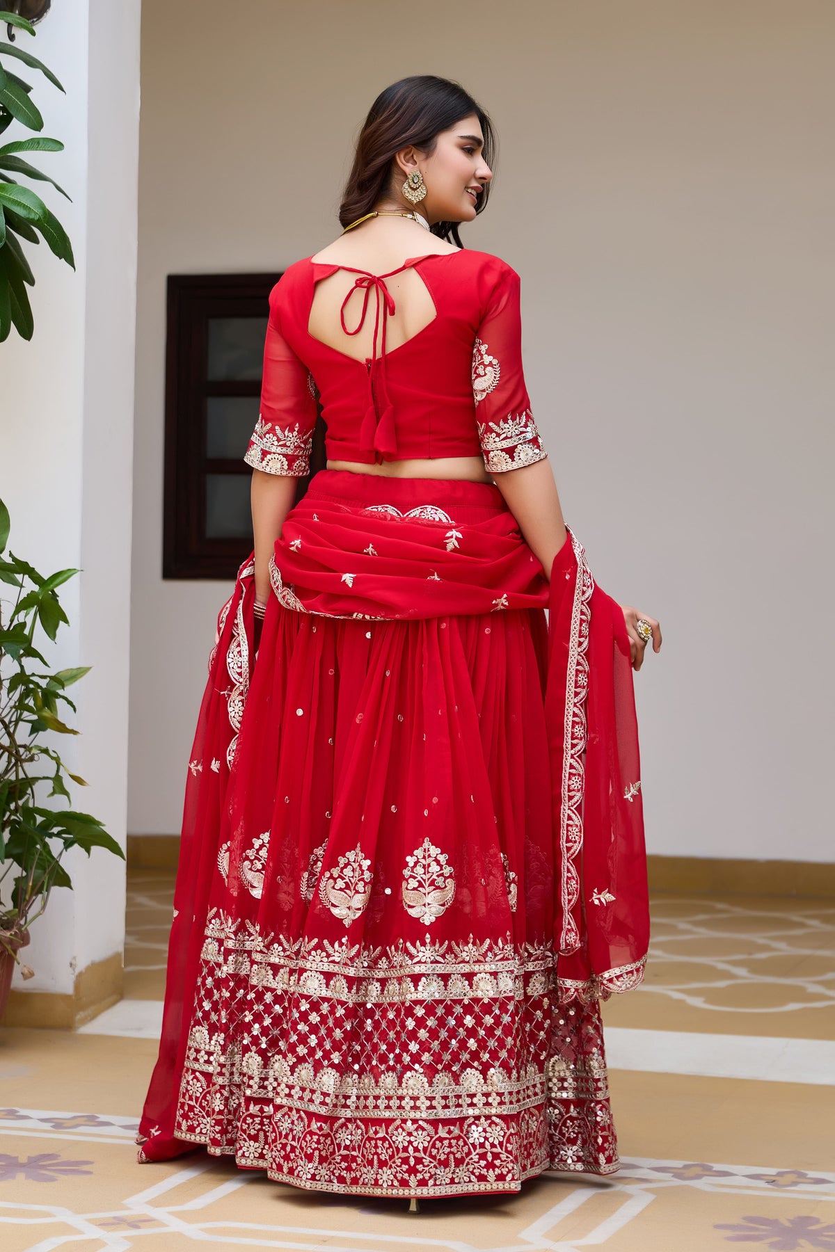 Royal Red Wedding Lehenga Choli with Heavy Sequin Embroidery, Designer Border & Elegant Matching Dupatta