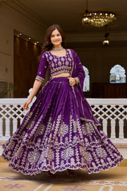 Wedding Special Designer Purple Lehenga Choli with Heavy 7MM Sequin Embroidery & 3.5 Meter Flair