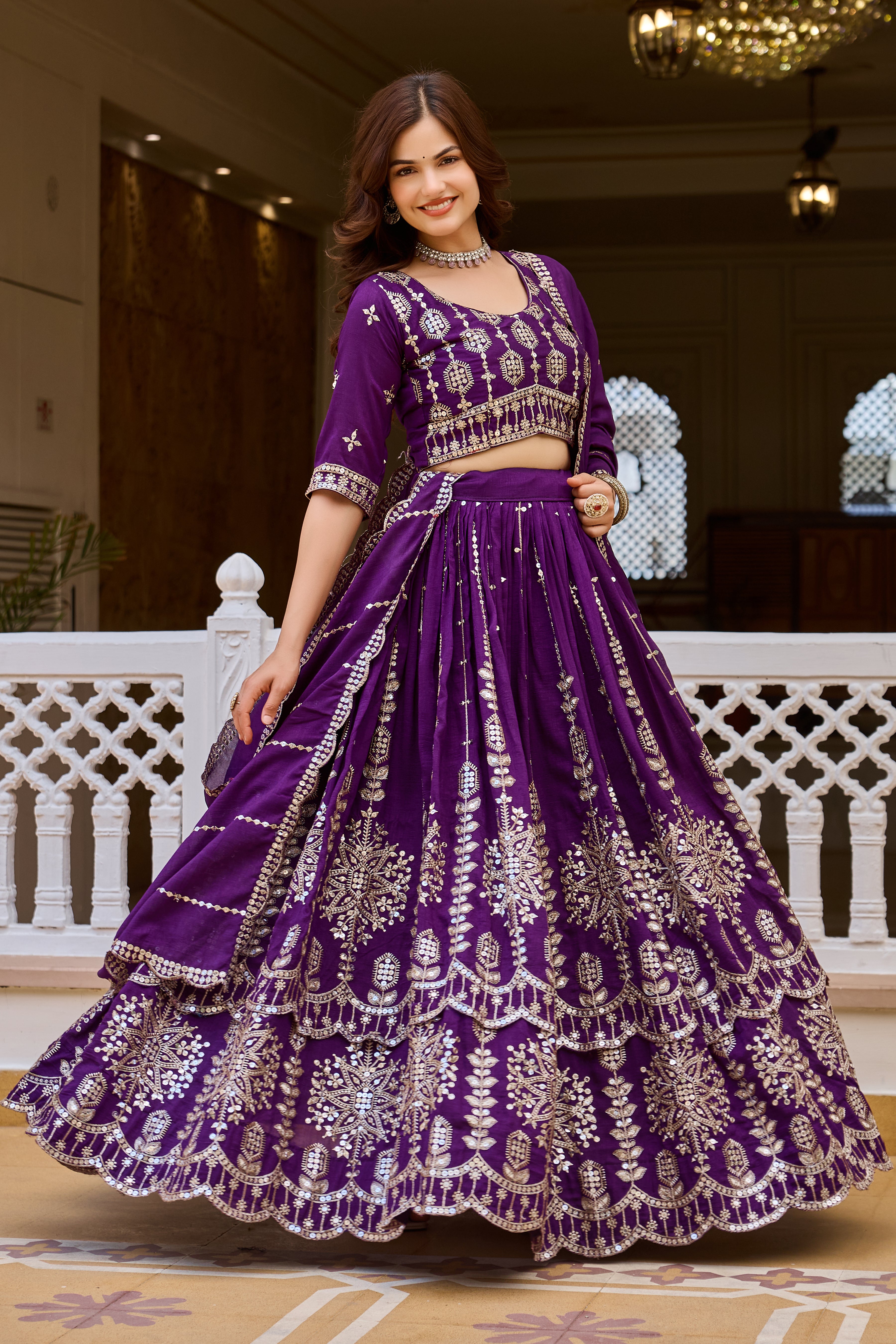 Wedding Special Designer Purple Lehenga Choli with Heavy 7MM Sequin Embroidery & 3.5 Meter Flair