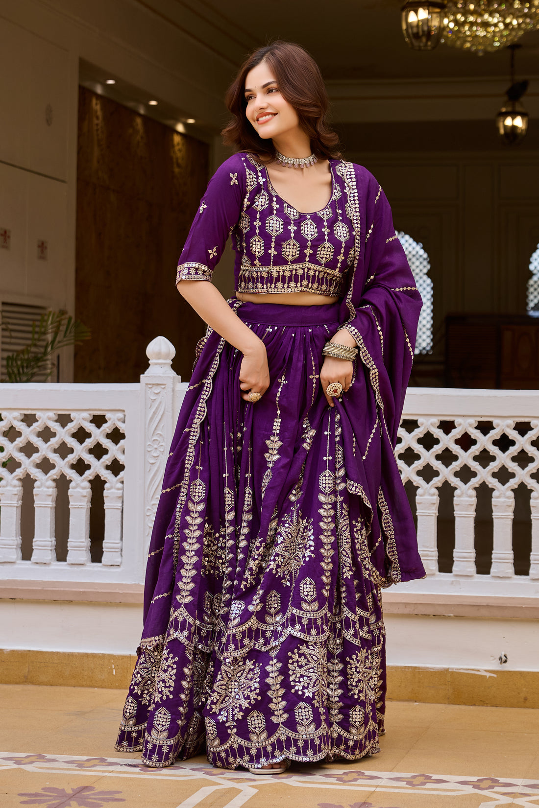 Wedding Special Designer Purple Lehenga Choli with Heavy 7MM Sequin Embroidery & 3.5 Meter Flair