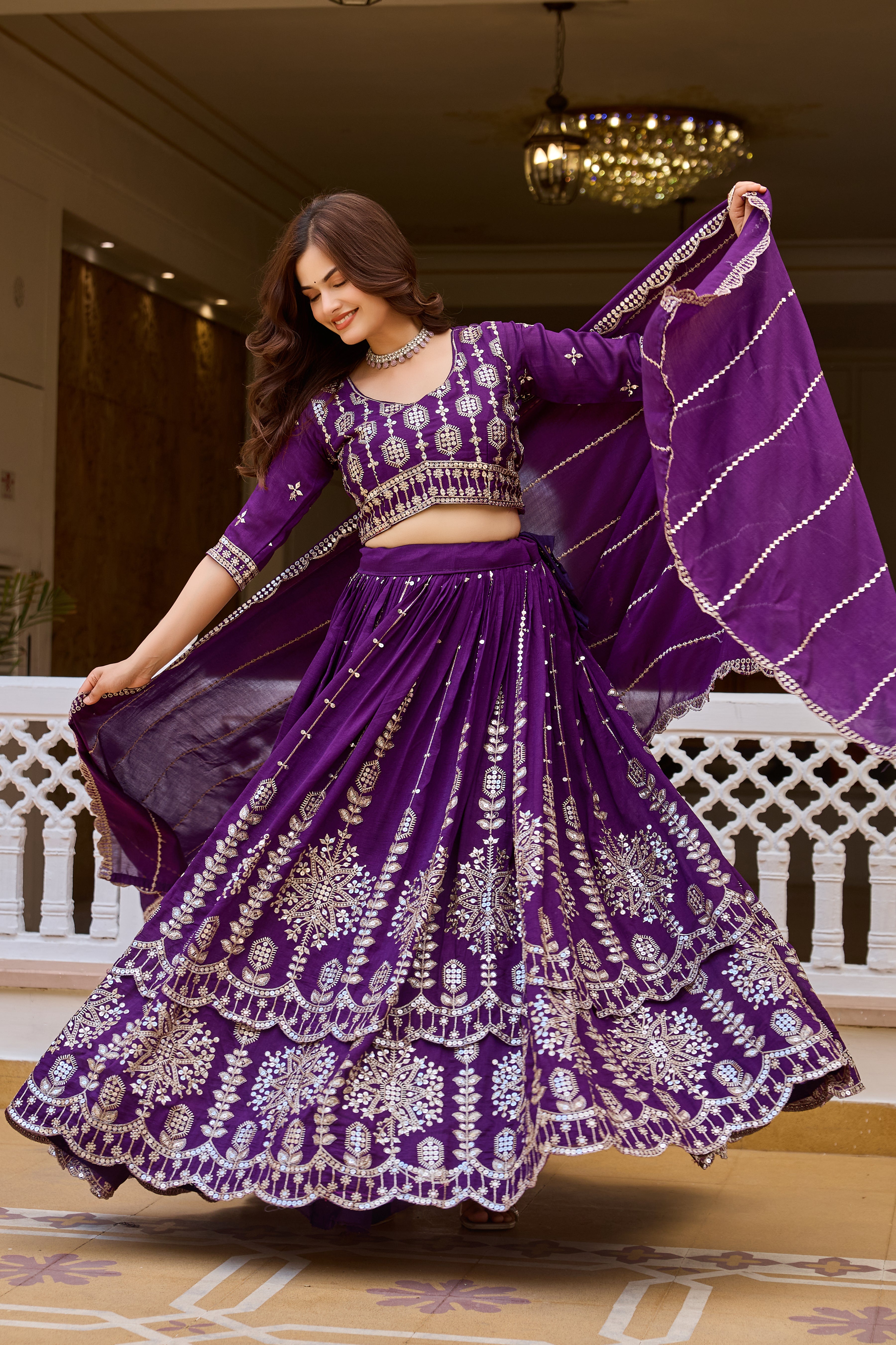 Wedding Special Designer Purple Lehenga Choli with Heavy 7MM Sequin Embroidery & 3.5 Meter Flair