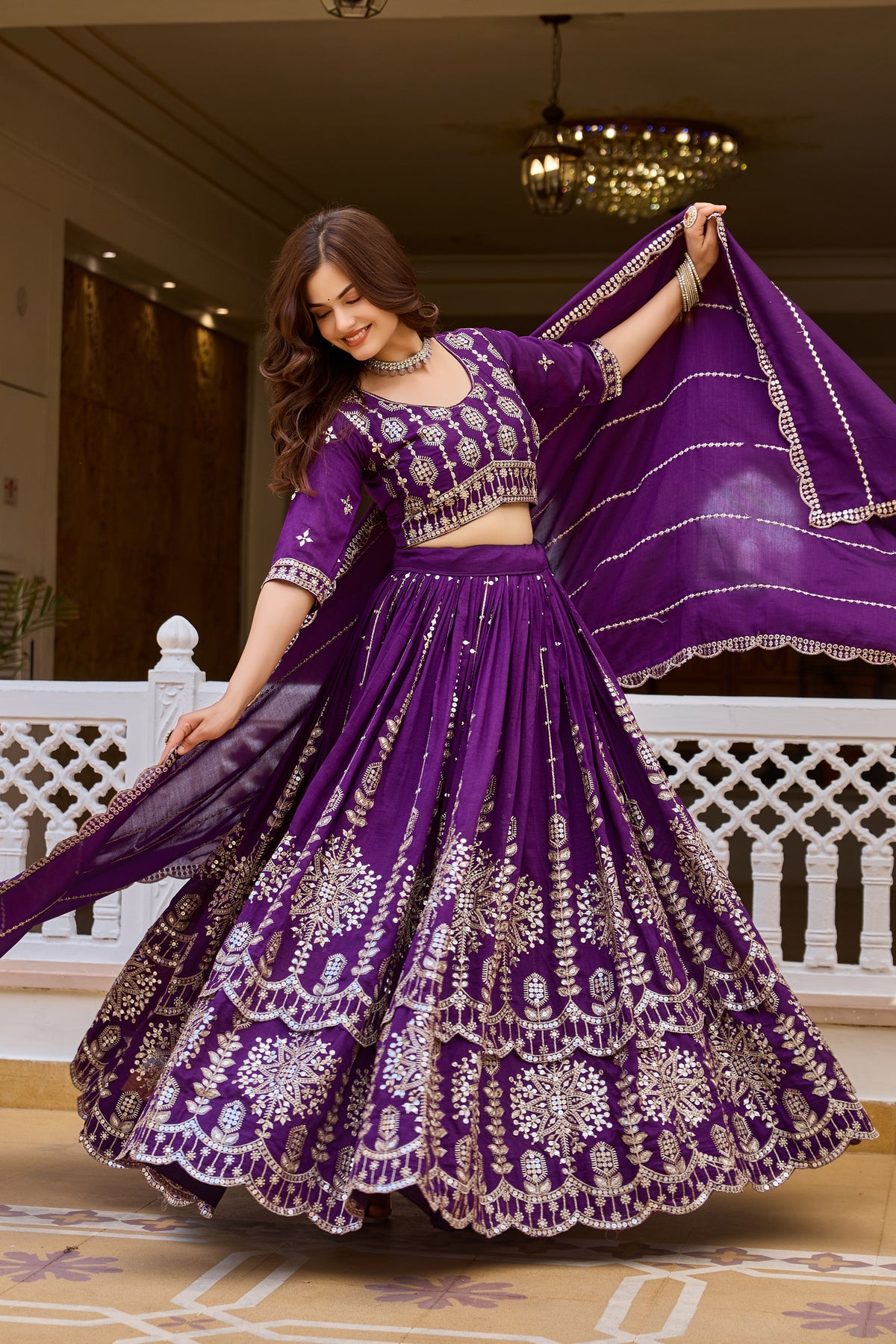 Wedding Special Designer Purple Lehenga Choli with Heavy 7MM Sequin Embroidery & 3.5 Meter Flair